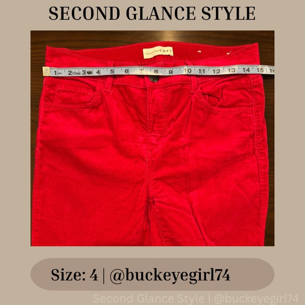 LOFT Women’s SZ 4 Red Velvet Corduroy Skinny Pants Stretch - Picture 6 of 7